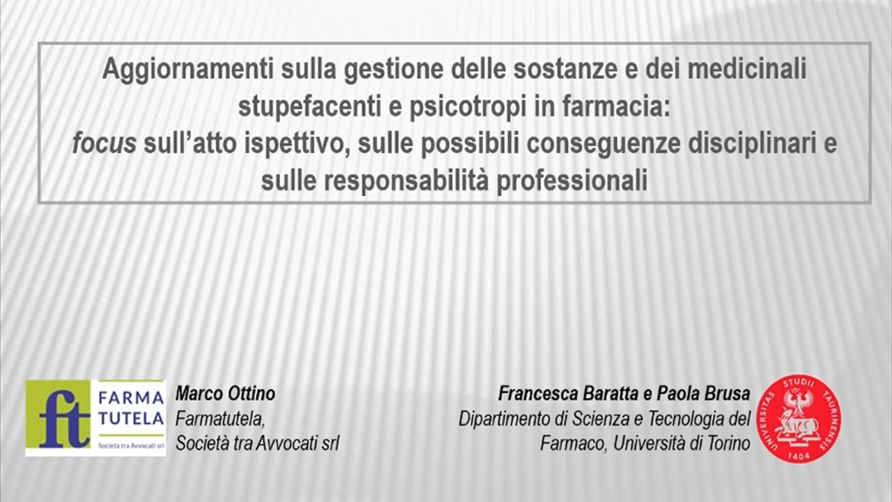 Course Image AGGIORNAMENTI SULLA GESTIONE DELLE SOSTANZE E DEI MEDICINALI STUPEFACENTI E PSICOTROPI IN FARMACIA: FOCUS SULL’ATTO ISPETTIVO, SULLE POSSIBILI CONSEGUENZE DISCIPLINARI E SULLE RESPONSABILITÀ PROFESSIONALI